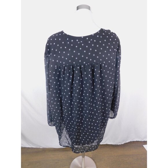 Jones NY XL Black Polka Dot Sheer V Neck Blouse - Picture 5 of 9